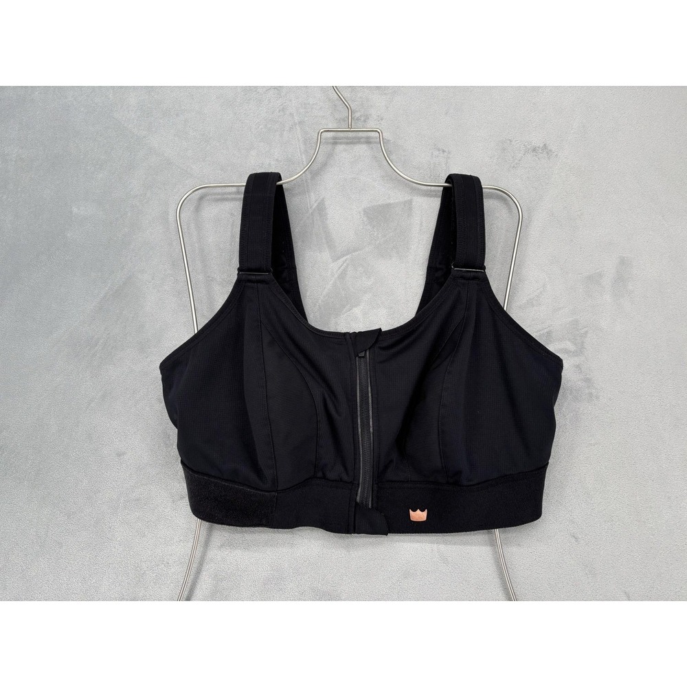 SHEFIT Bra Womens M Black Sports Bra Zip Front Adjustable Straps Breathable Mesh